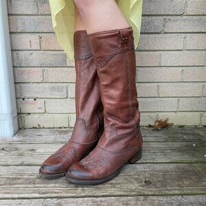 Vintage 70s/80s Campus Style Tall Embroidered Leather Boots Women’s Size 9